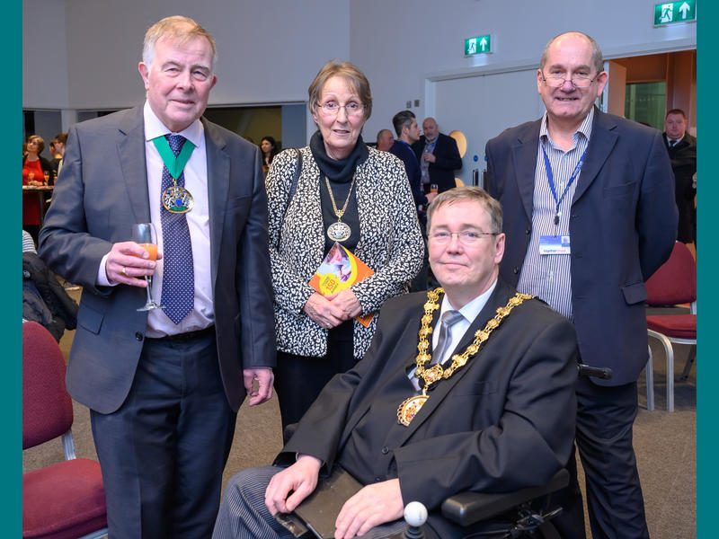 (left to right) Cllr John Wright and Mrs Christine Wright – Deputy Mayor and Mayoress of Stockport, Cllr Charlie McIntyre, the Ceremonial Mayor of Salford, Mark Lee, Chief Executive at the Together Trust