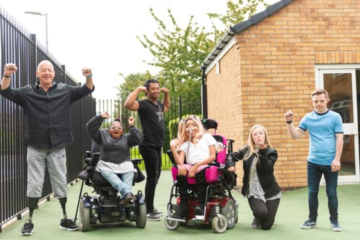 A group of people cheering