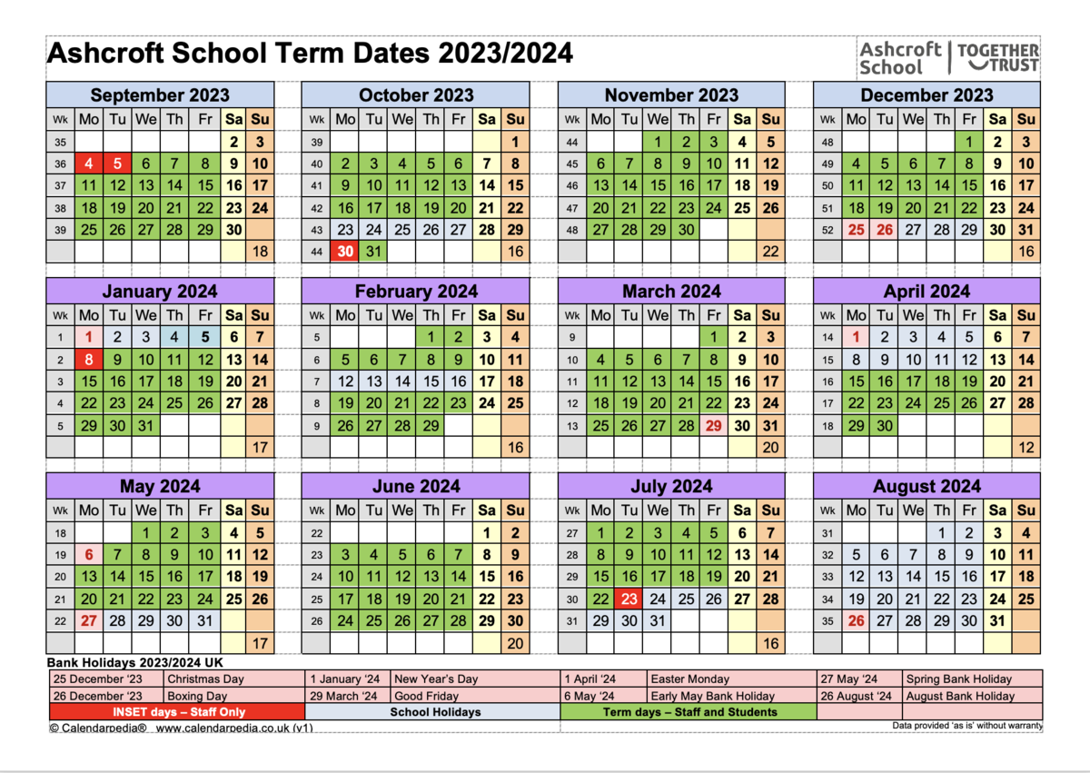 Ashcroft term dates 23/24