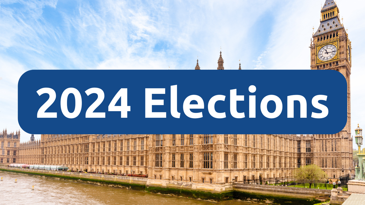 parliament building in London with text overlay that reads "2024 elections"