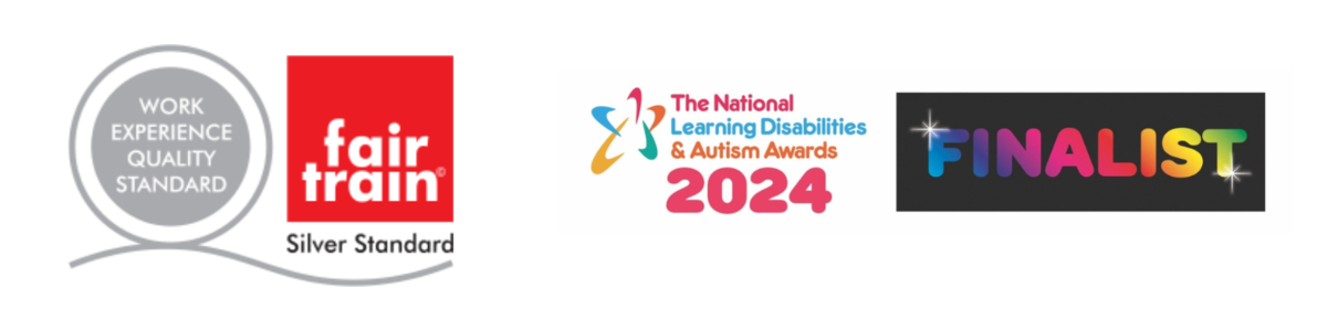 Fair Train Silver Standard logo and National Learning Disabilities & Autism Awards 2024 Finalist logo