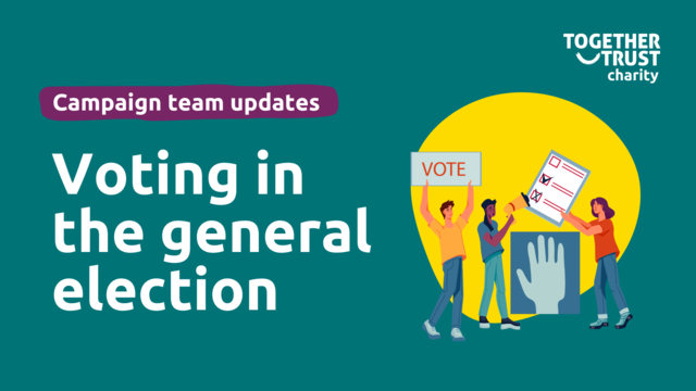Graphic that says 'Campaign team updates: Voting in the general election' with an illustration of people holding placards.