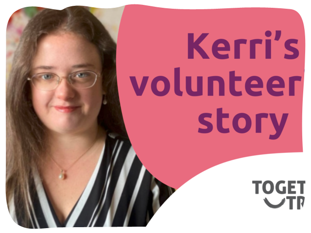 An image of Kerri with a text that reads "Kerri's volunteering story"